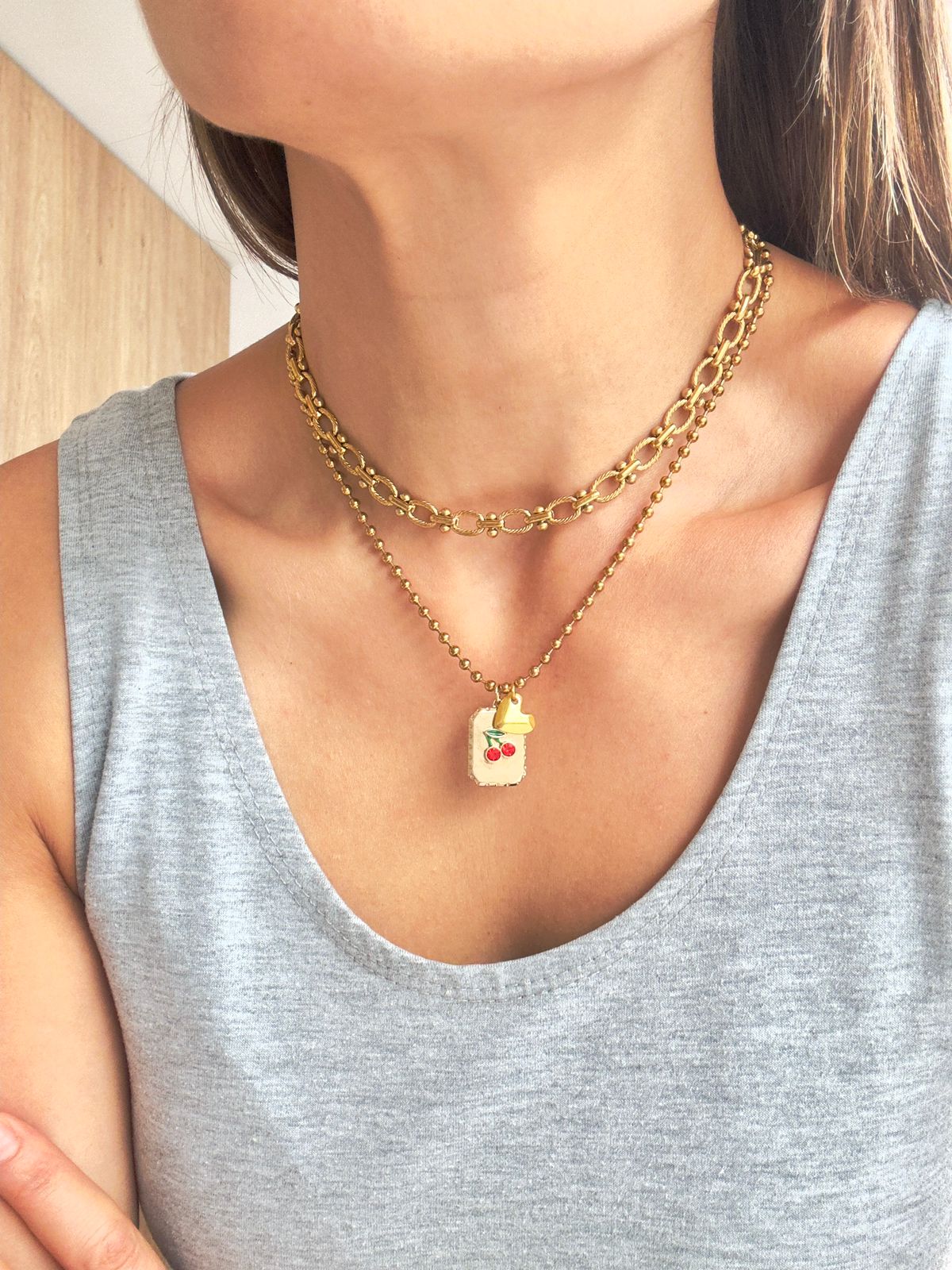 Pack: Collar Cherry + Cadena Óvalo Chico twist