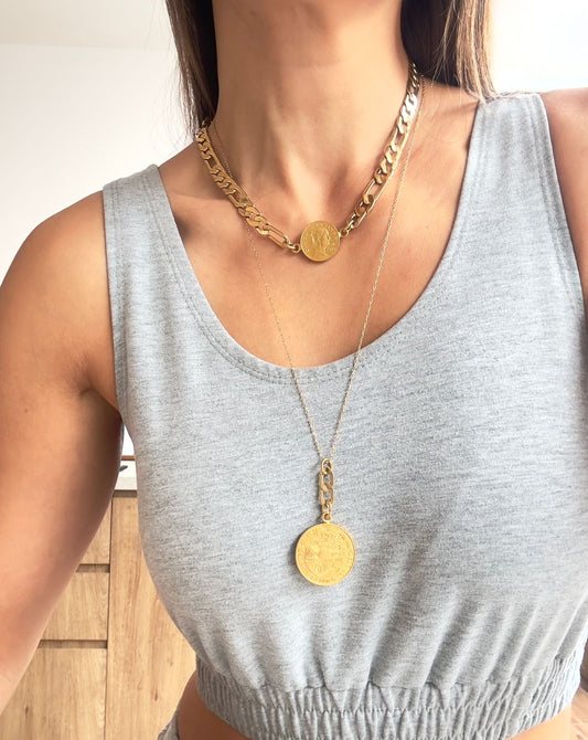 Pack: Choker Moneda Chica + Collar Dos Monedas Sencillo Largo